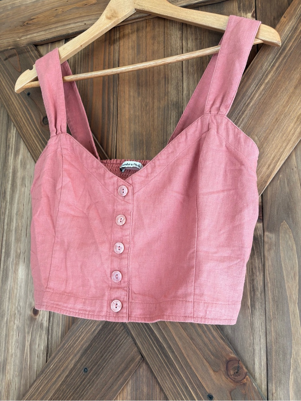 Abercrombie & Fitch Linen Dusty Rose Button-Front Crop Top. Size Medium